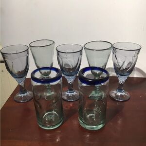 Blue and Gray Coffee and Tea Accessories Set with Textured Glassware